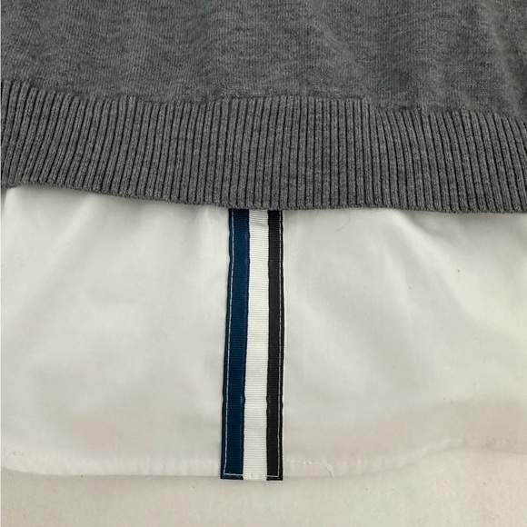 YAL New York Gray Stripe Sleeve Layered Faux Shirt Hem Sweater Size Large - Picture 7 of 7